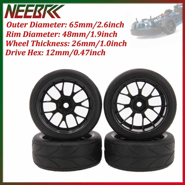NeebRC RC-Reifen, 4-teiliges Set, 1,9 Zoll, 65mm, 12mm Sechskant-Nabe, Gummi, Schwarz, 1:10 - Bild 1