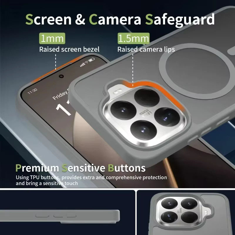 Magnetische Schutzhülle für Xiaomi 17T und 15T Pro, matte und durchscheinende PC+TPU Hülle mit MagSafe Wireless Charging Unterstützung, Farbe: Transparent/Grau - Bild 4