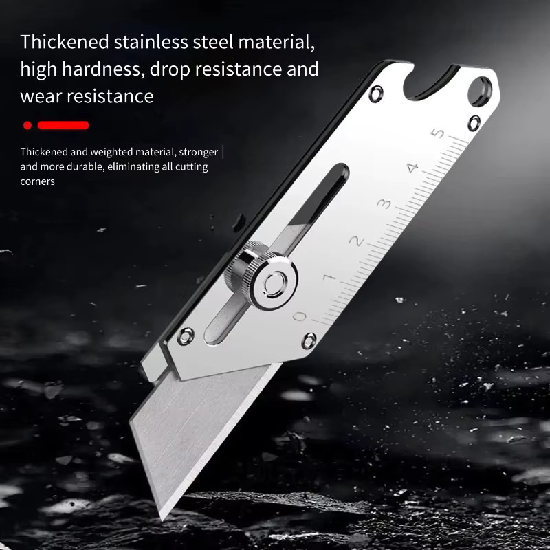 Robustes Industrie-Universalmesser aus Edelstahl in Silber mit 18mm Snap-Off SK5-Klinge und Flaschenöffner für Profis - Bild 2