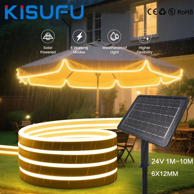 KISUFU COB Solar Neon LED Lichtstreifen Wasserdicht Warm Weiß für Haus und Garten - Bild 1