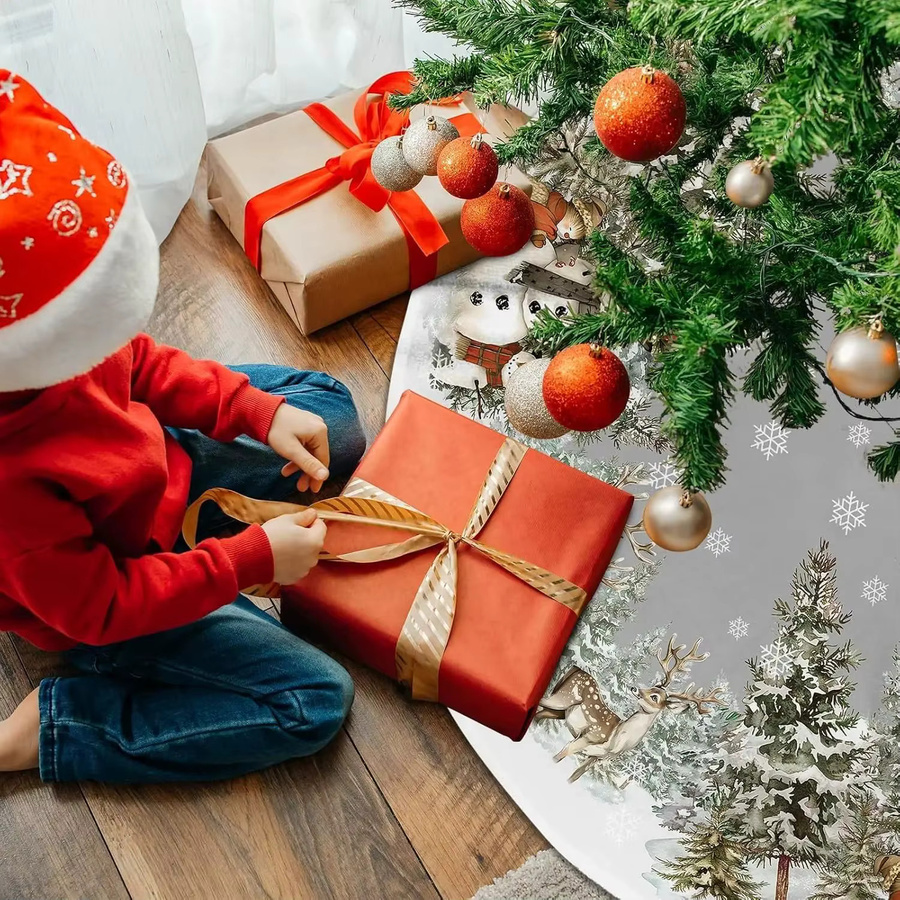 VIKAMA Weihnachtsbaumrock mit Schneemann, Rentier und Schneeflockenmuster in Weiß - Bild 1