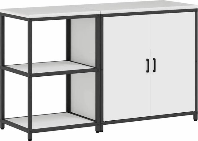 vidaXL Aufbewahrungsset für die Küche aus Metall in Weiß, 2er-Set mit Schranktüren und Regalböden - Bild 1