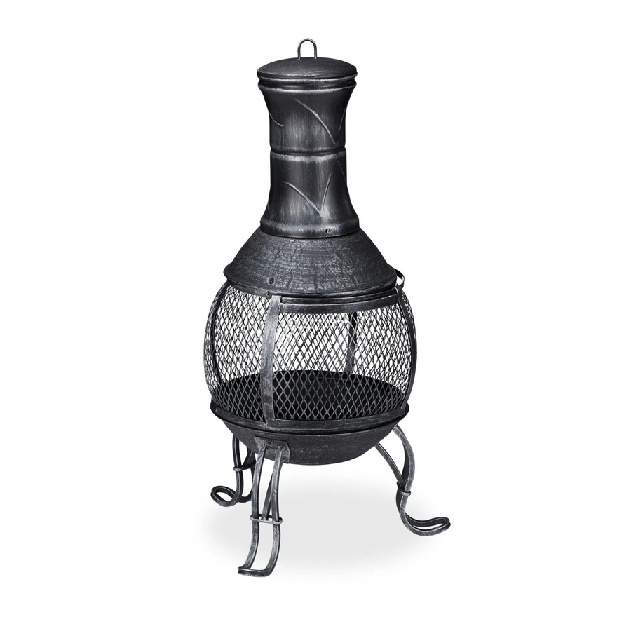 Relaxdays Aztekenofen Chiminea aus Stahl und Gusseisen in Silbergrau mit Funkenschutzgitter, Deckel, Rost und Schürhaken, Höhe: 89 cm, Breite: 45 cm, Tiefe: 45 cm - Bild 2