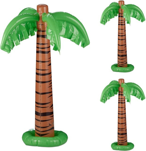 Relaxdays Aufblasbare Palme 3er Set aus PVC in Grün und Braun, Höhe: 80 cm, Breite: 62 cm - Bild 1