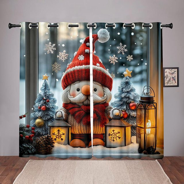 Weihnachts-Wicht Vorhänge mit 3D-Druck als Winterdeko für Wohnzimmer und Schlafzimmer, 2 Paneele, Mehrfarbig, Breite: 50 cm, Höhe: 60 cm - Bild 1