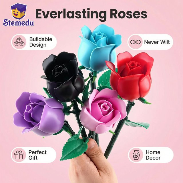 stemedu Ewige Rote Rose Simulations-Bouquet, Baustein-Set, Natur - Bild 1