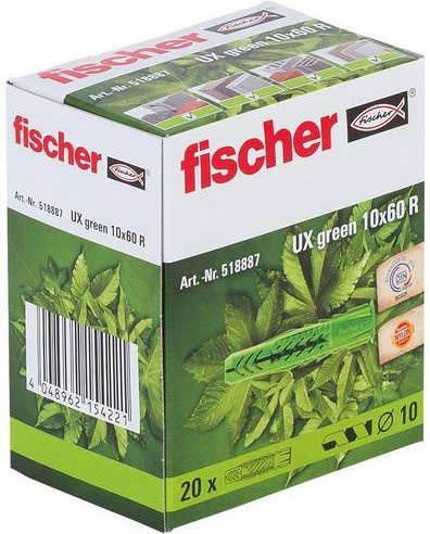 Fischer Universaldübel UX Green aus Nylon, Durchmesser: 10 mm, Länge: 60 mm, 20 Stück - Bild 1