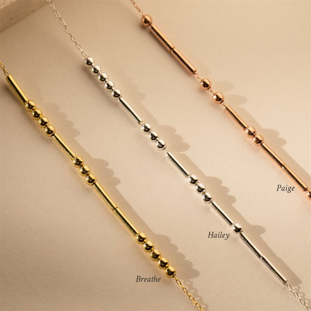 Morsecode-Halskette mit Perlen, Gold, Unisex - Bild 1