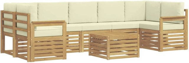vidaXL Outdoor-Sofagarnitur in L-Form aus Akazienholz mit 8-teiligem Set und Kissen in Weiß und Beige aus UV-beständigem Polyester - Bild 1