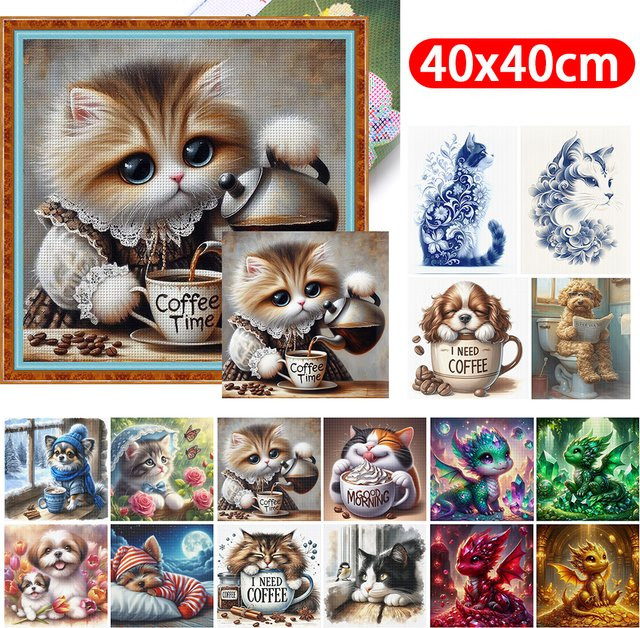 Alloet Kreuzstich-Set mit Katze und Hund aus Öko-Baumwolle, 11 CT, Mehrfarbig, Breite: 40 cm, Höhe: 40 cm - Bild 1