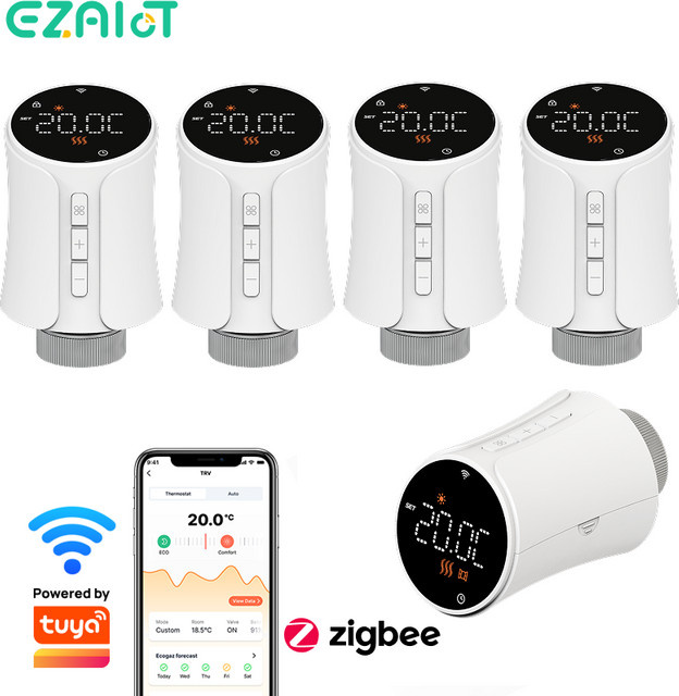 EZAIOT Smart Thermostatventil für Heizkörper, WiFi und Zigbee kompatibel, weiß, für Alexa und Google Home kompatibel - Bild 1