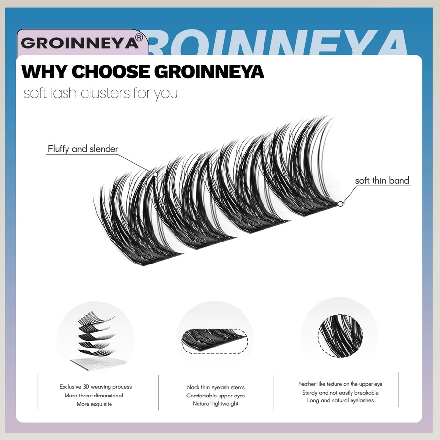 GROINNEYA Wimperncluster, Black, Natürlich, Unisex - Bild 5