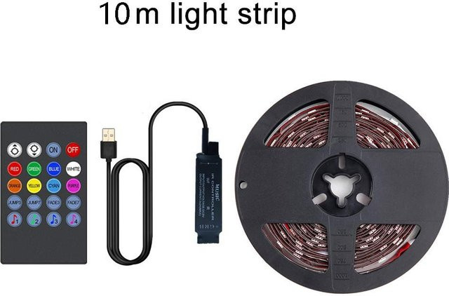 LanZhong RGB 5050 LED-Streifen zur TV-Hintergrundbeleuchtung mit Musiksynchronisation und Fernbedienung, USB-betrieben, Multicolour, 10 m Länge - Bild 1