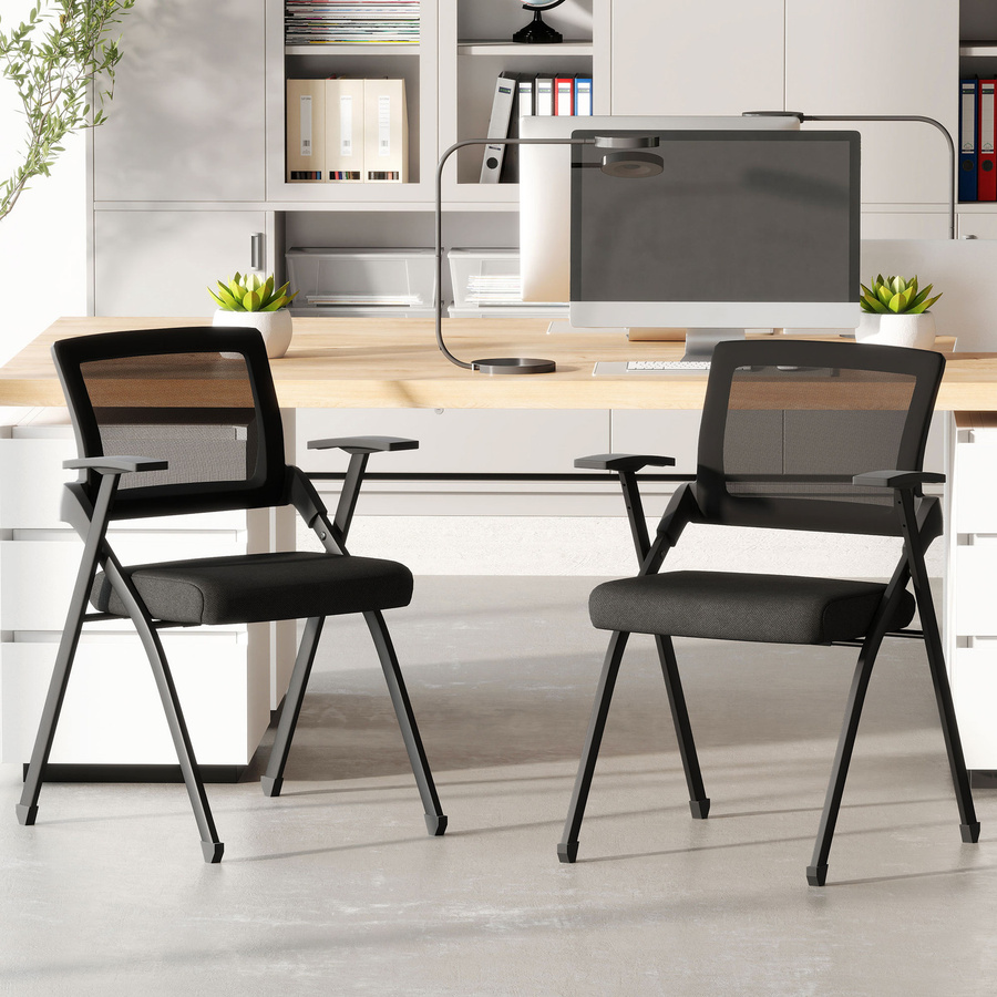 2er Set HOMCOM Klappstühle mit Netzrückenlehne in Schwarz, klappbare Campingstühle mit Stahlrahmen und Leinenoptik, belastbar bis 120 kg - Bild 2