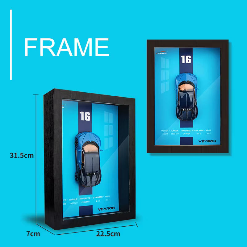 3D-Fotorahmen aus Holz mit Miniatur-Spielzeugauto aus Metalldruckguss 1/32 von MAKEDA, Wanddekoration für dein Wohnzimmer, Breite: 30,5 cm - Bild 5