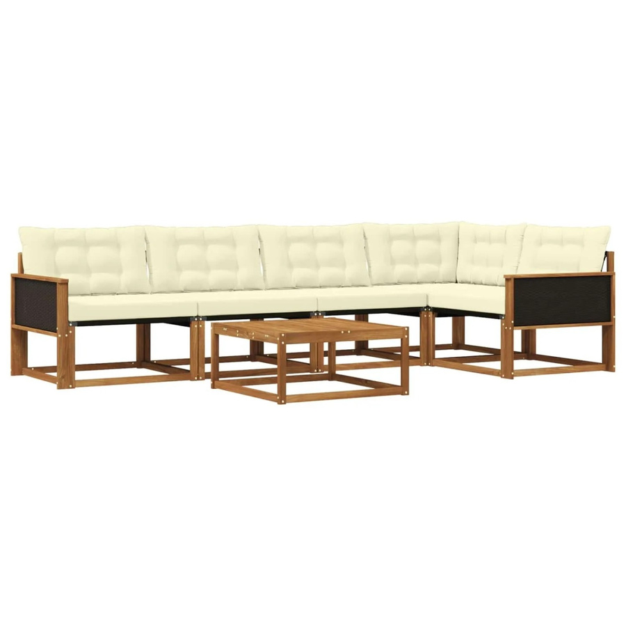 vidaXL Outdoor-Sofagarnitur L-Form aus massivem Akazienholz mit Textilene und 6 Kissen in Beige und Natur - Bild 2