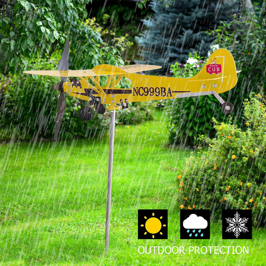 Duttdoor 3D Flugzeug Wetterfahne aus Metall in Gelb als wetterfeste Garten Dekoration und Windspinner - Bild 2