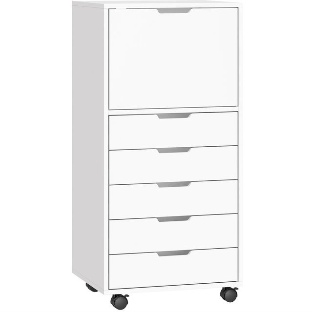 HOMCOM Rollcontainer für den Schreibtisch mit 5 Schubladen und Soft-Close-Funktion, Bürocontainer mit Rollen und Druckerablage, Aktenschrank für das Homeoffice, Weiß - Bild 1