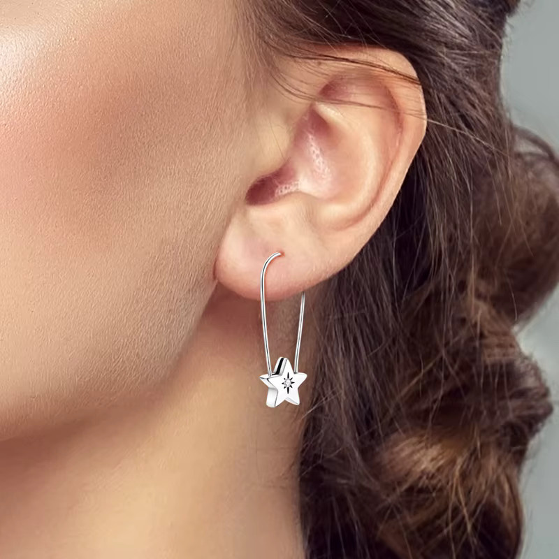 Parmuz Pin-Creolen 925 Silber, Sterne, Damen - Bild 2