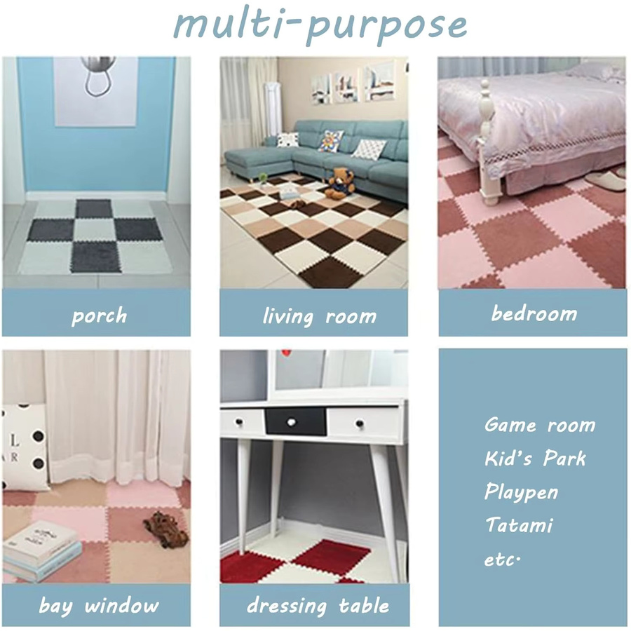 DHDH 12-teiliges Puzzle-Teppichset aus Plüsch in Rot und Pink, rutschfest und wasserdicht für Kinderzimmer oder Wohnzimmer - Bild 3