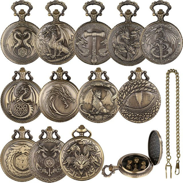 YISUYA Vintage Steampunk Drache Metall Taschenuhr Gehäuse Würfel Sets, 7-teiliges Set, Metall - Bild 1
