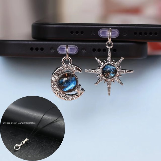 Glitzerndes Sternen- und Mond-Telefonzubehör mit Staubschutz und Schnittstellenschutz in Silber - Bild 1