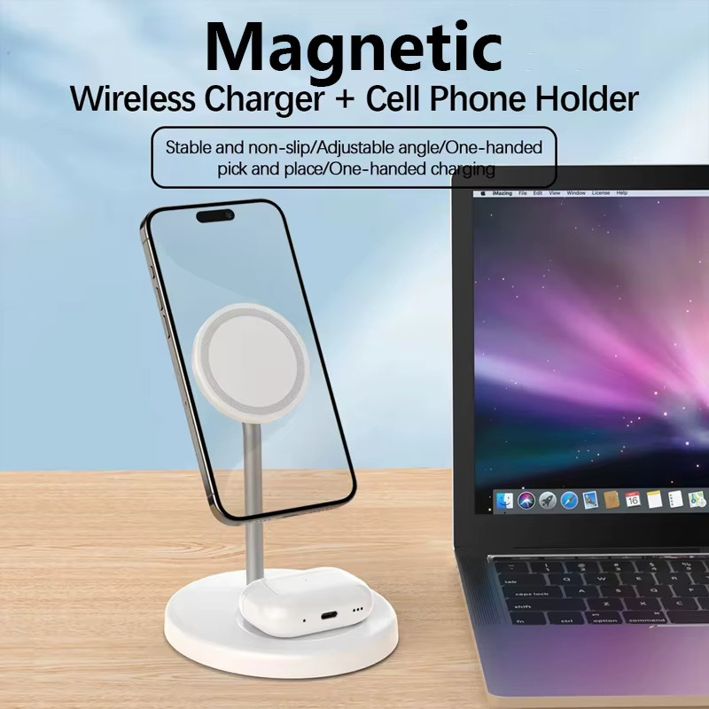 VIKEFON 2 in 1 Magnetische Kabellose Ladestation 30W Schnellladegerät für iPhone und AirPods in Schwarz oder Weiß - Bild 1
