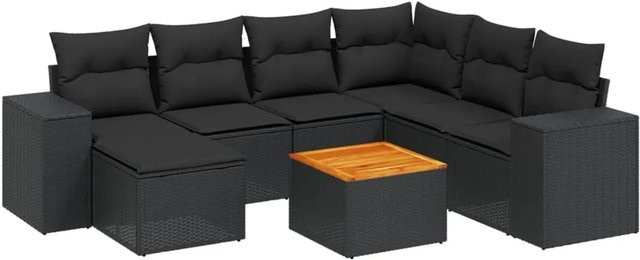 vidaXL 8-tlg Garten-Sofagarnitur in L-Form aus Polyrattan mit Kissen in Schwarz - Bild 1