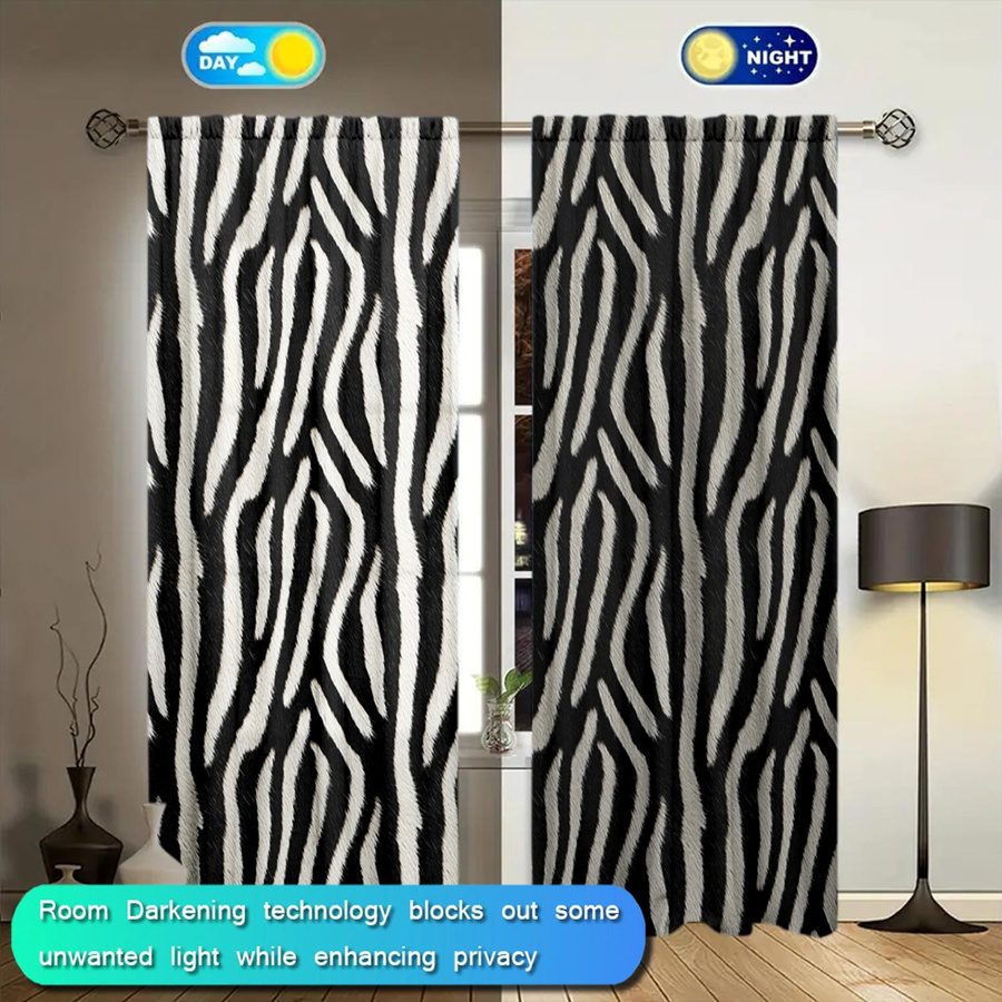 2er-Set Vorhänge mit Zebrastreifen-Druck von Household supplies MH, halbtransparent, schwarz-weiß, Breite: 75 cm, Höhe: 165 cm - Bild 4