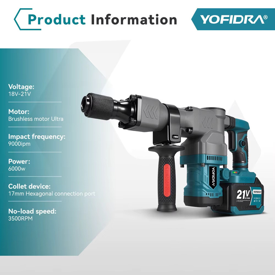 YOFIDRA Bürstenloser Elektrohammer 6000W Abbruchhammer und Meißelwerkzeug für Makita Akku - Bild 5