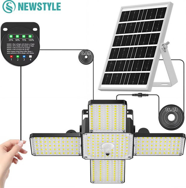 Solar-LED-Pendelleuchte mit Bewegungssensor und 268 LEDs in Schwarz, IP65 wetterfeste Solar-Flutlichtlampe für Innen und Außen mit 4 Beleuchtungsmodi und Batterieanzeige - Bild 1
