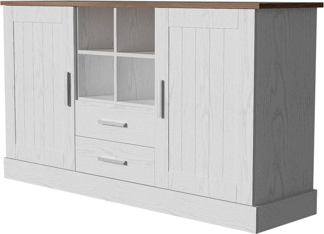okwish Sideboard modern in Weiß mit 2 Türen und 2 Schubladen, B/T/H: 140 x 40 x 79,5 cm - Bild 1