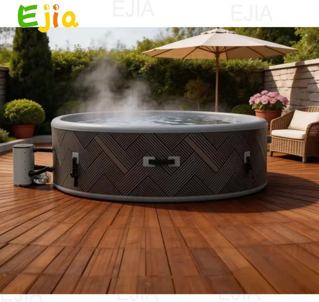 Ejia Aufblasbarer Whirlpool in Grau mit Drop-Stitch-Technologie für 6-8 Personen, runder Outdoor-Spa mit 170 Luftdüsen und Heizsystem - Bild 1