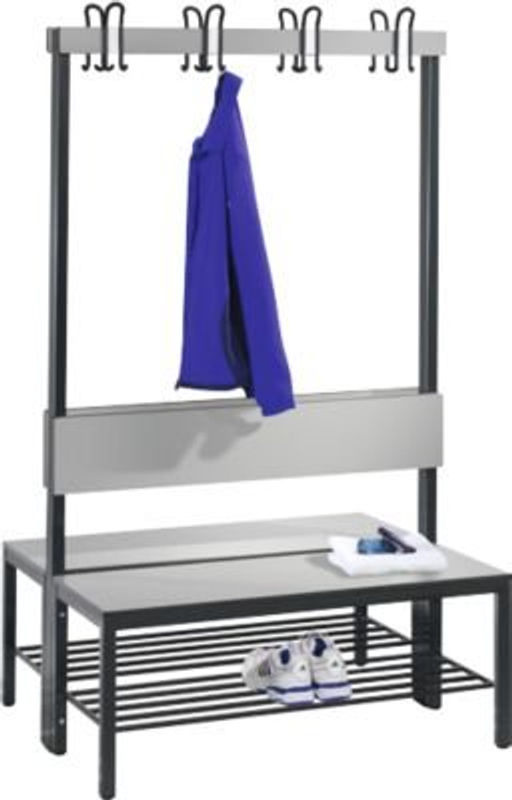 C+P Garderobenbank Basic Plus doppelseitig mit Rückenlehne und Schuhrost, Farbe Silbergrau, H x B x T: 165 x 100 x 76 cm - Bild 3