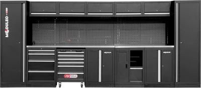 KS Tools Werkstattwagen mit 6 Schubladen aus Edelstahl und MDF in Schwarz mit integrierter Steckdosenleiste und LED-Beleuchtung - Bild 1