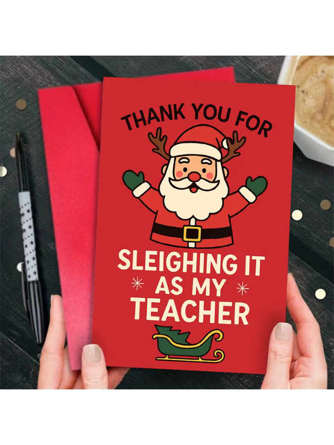 Lustige Weihnachts-Karte für Lehrer mit Schlitten-Wortspiel in Rot - Bild 5