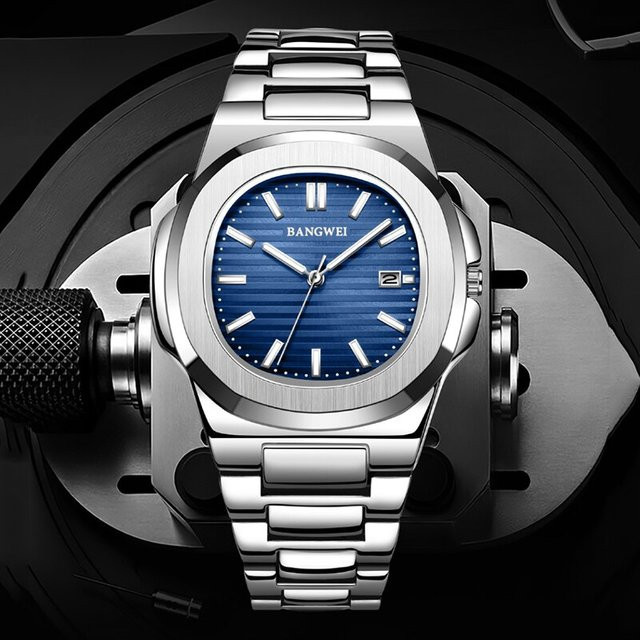 BANGWEI Sportchronograph, Quarz, Edelstahl, Blau, Roségold, Herren - Bild 1