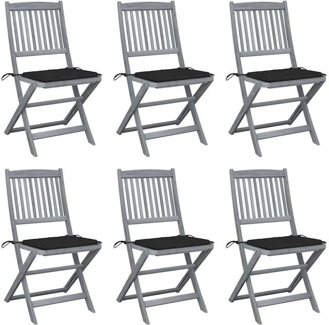 6er Set klappbare Gartenstühle von vidaXL aus Akazienholz mit Sitzkissen in Schwarz - Bild 1