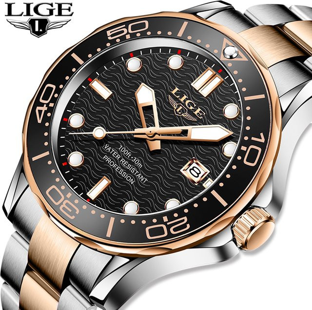 LIGE Armbanduhr, Quarz, Edelstahl, Schwarz, Herren - Bild 1