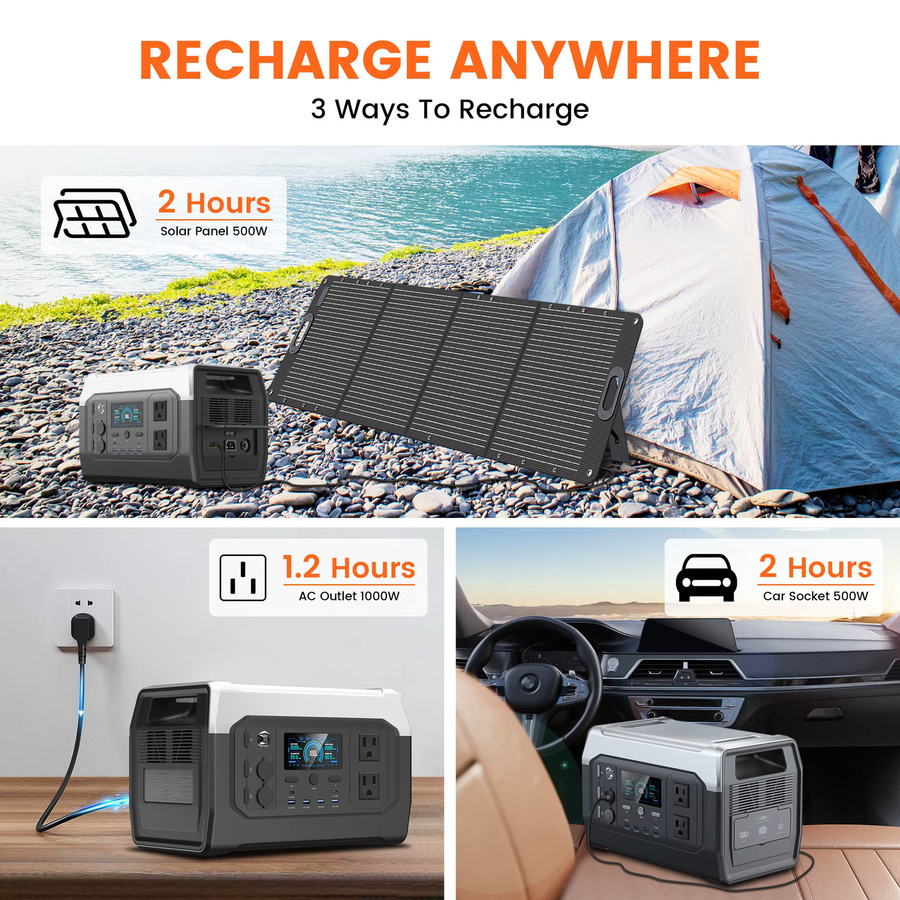 CTOLITY XP1000 Tragbarer Solargenerator mit 1800W Leistung und 1024Wh LiFePO4 Batterie in Schwarz und Grau - Bild 3
