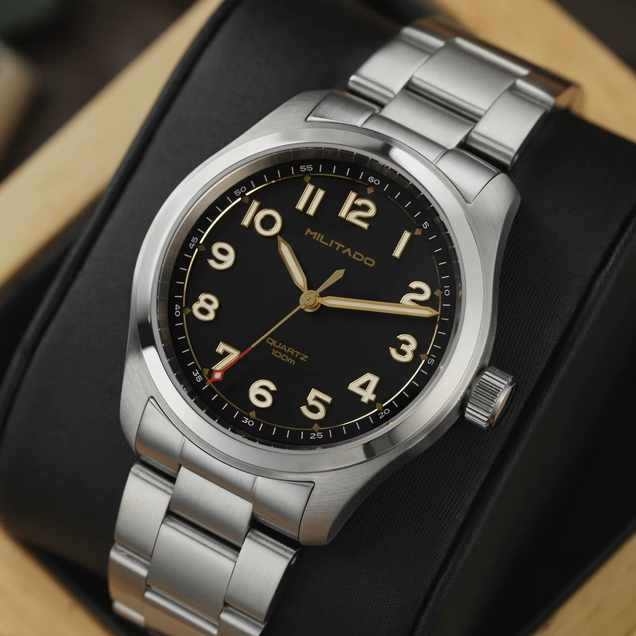 Militado Herrenuhr, Quarzwerk, Edelstahl, Saphirglas, 38 mm, Schwarz - Bild 1