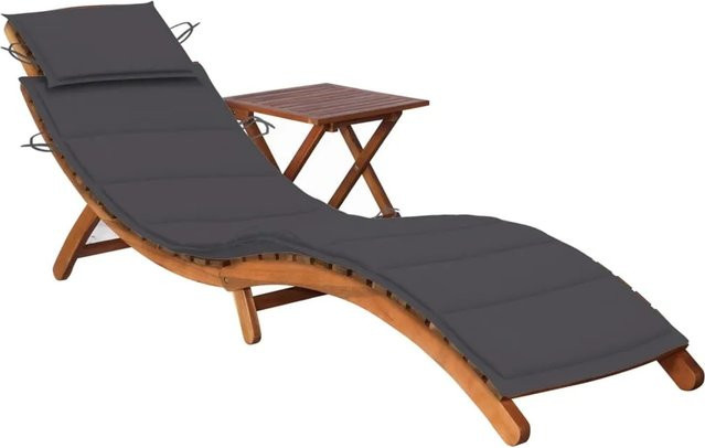 vidaXL Sonnenliege aus Akazien-Massivholz mit Tisch und wetterfester Auflage in Anthrazit - Bild 1