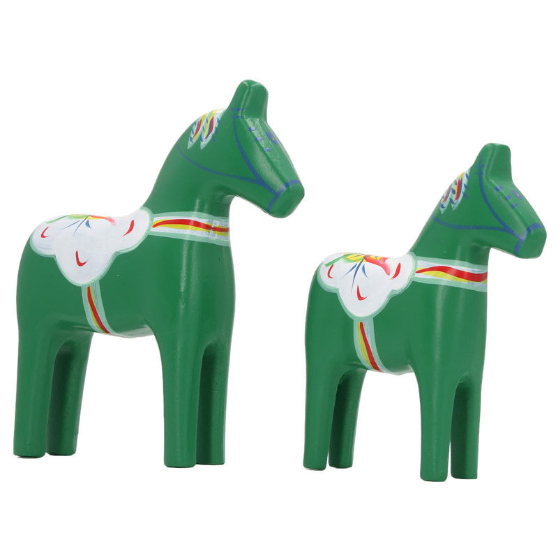 Paar GoolRC Dala Pferd Figuren aus Holz in Skandinavischem Design mit floralem Muster, mehrfarbig und grün - Bild 2