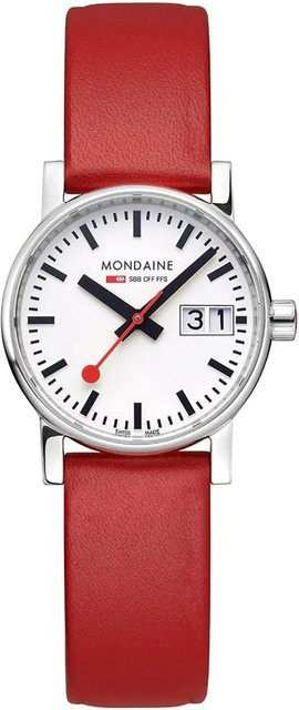 Mondaine Damenuhr Evo 2, Quarz, Edelstahl, 30 mm, Leder, Weiß, 3 ATM - Bild 1