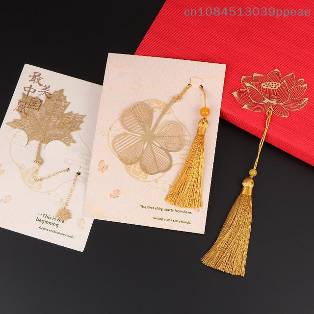 JETTING Metall Lesezeichen im chinesischen Retro-Stil mit Ginkgo Biloba, Ahornblatt oder Lotusader in Gold - Bild 1