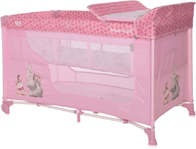 Lorelli Reisebett Moonlight in Pink mit Wickelauflage und Matratze, faltbar und zwei Ebenen - Bild 1