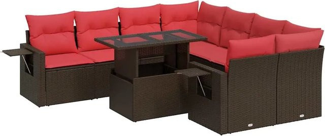 vidaXL 9-tlg Garten-Sofagarnitur aus braunem Poly-Rattan und Akazie mit Kissen - Bild 1
