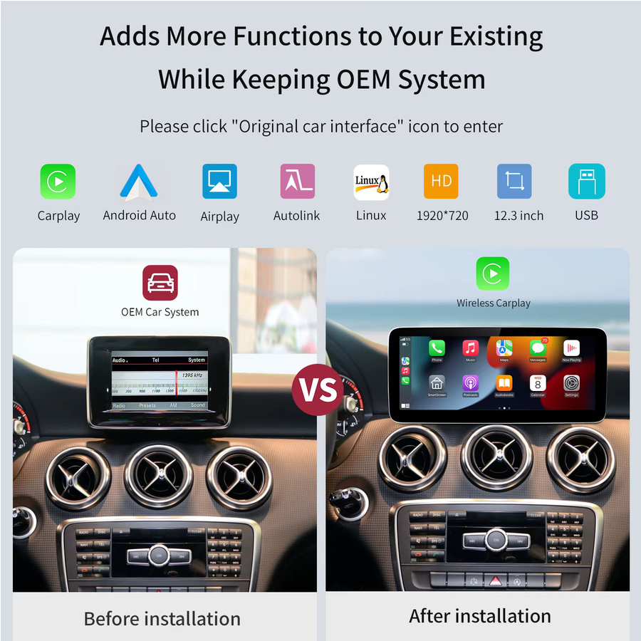AUTOABC 12,3 Zoll Auto Radio für Mercedes Benz B-Klasse B180 B200 B220 B260 W245 W246 mit CarPlay und Android Auto Multimedia Player Touchscreen in Schwarz - Bild 4