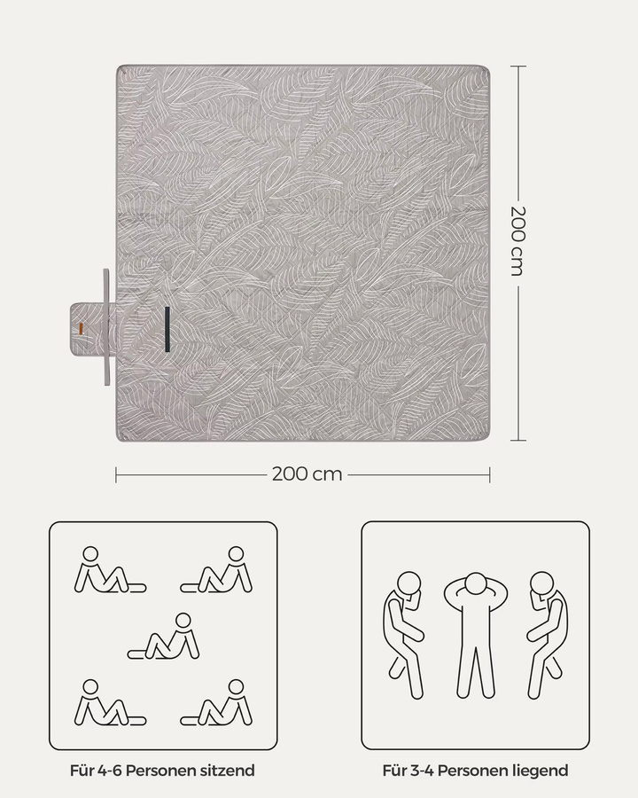 SONGMICS Picknickdecke grau, wasserdicht und faltbar, B/B: 200 x 200 cm, inklusive 4 Erdankern für Park, Garten und Strand - Bild 2