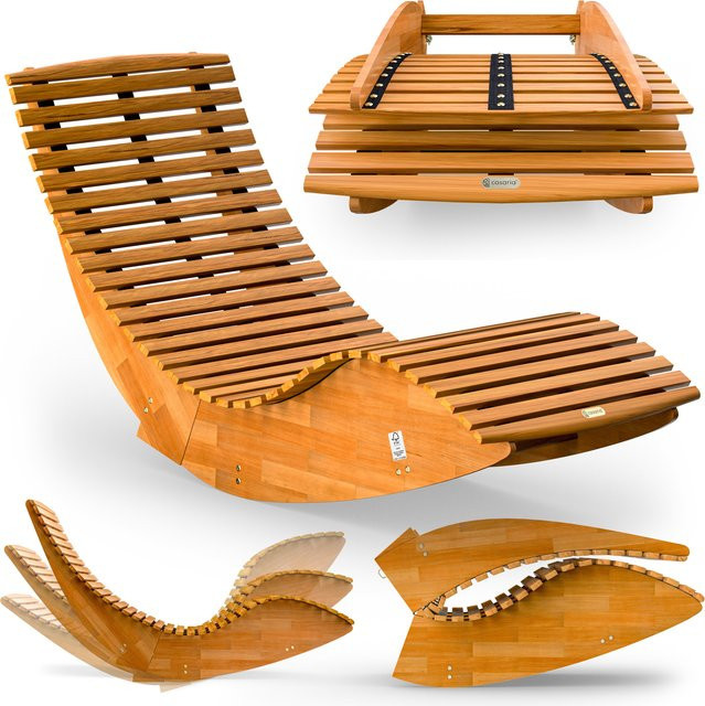 CASARIA Saunaliege Java aus Akazienholz in Braun, klappbar und ergonomisch mit Schaukelfunktion, B/T/H: 150 x 60 x 60 cm - Bild 1